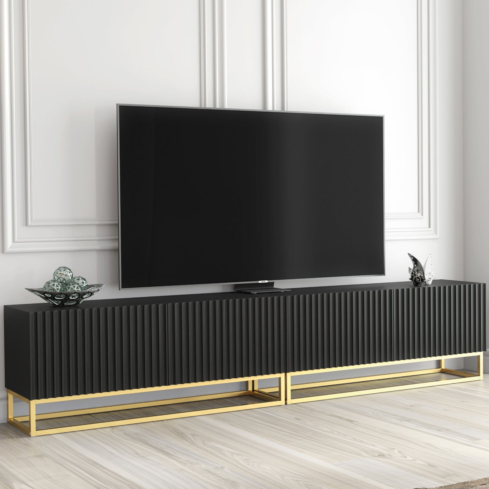 Ripple Duo Tv Unit 200cm - Fluted Design | Black