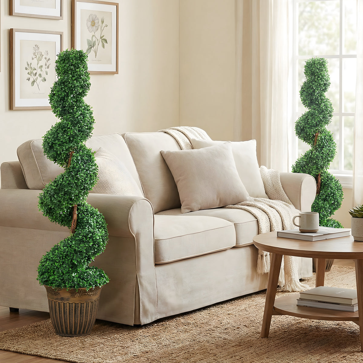 HOMCOM Topiary Spiral Boxwood Trees In Pot Set Of 2