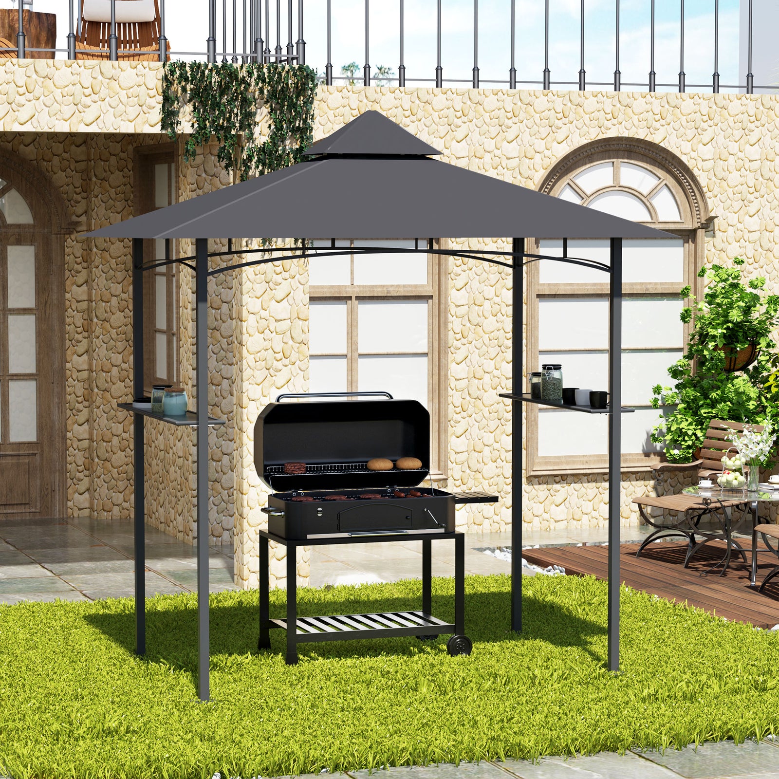 Outdoor 2-tier Bbq Gazebo Shelter Grill Canopy Barbecue Tent