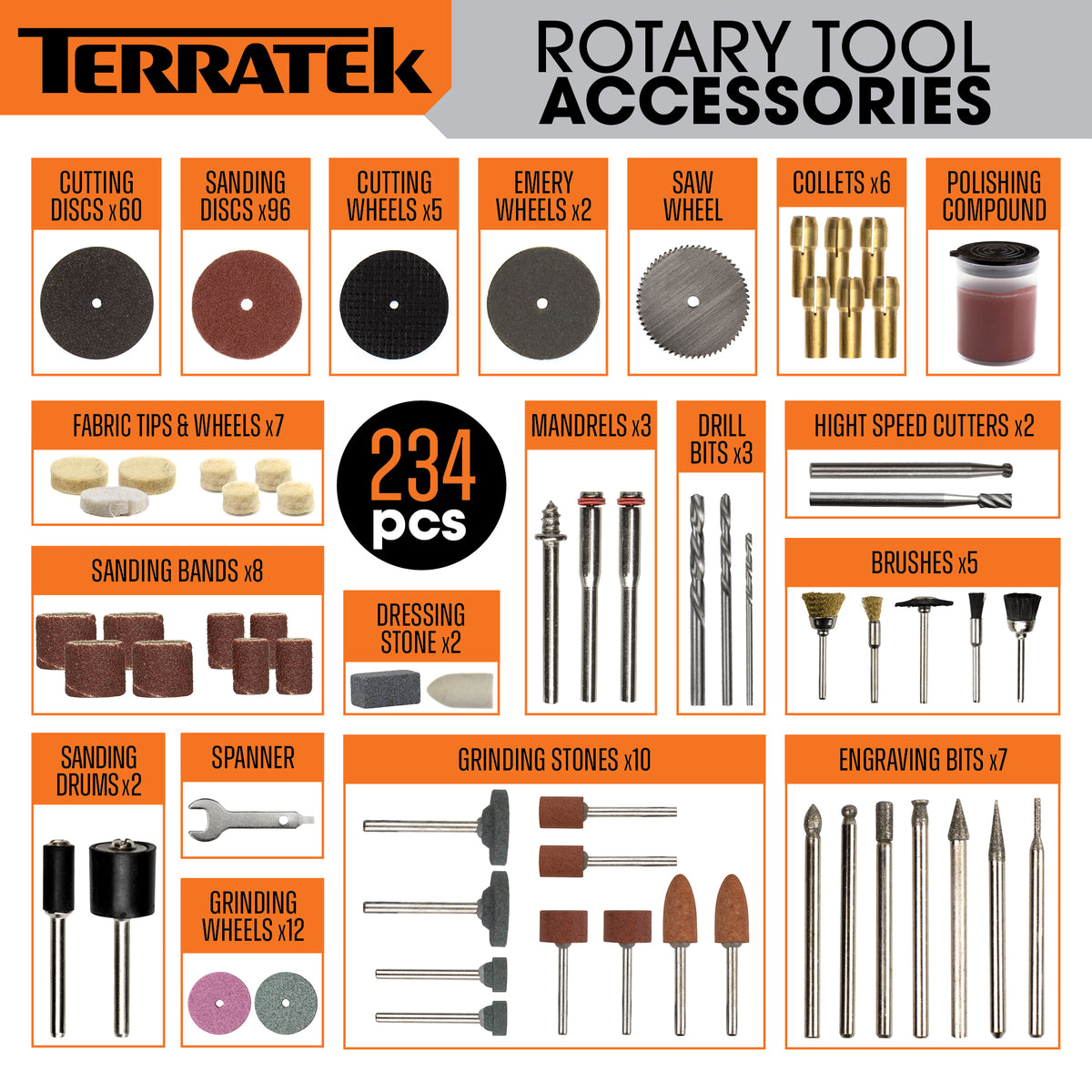 Rotary Tool Kit 135w & Accessory Set Variable Speed 8000-33000rpm Ideal For Diy Woodwork & Hobby Craft Dremel Compatible | 234 Piece Kit + Case | Grey