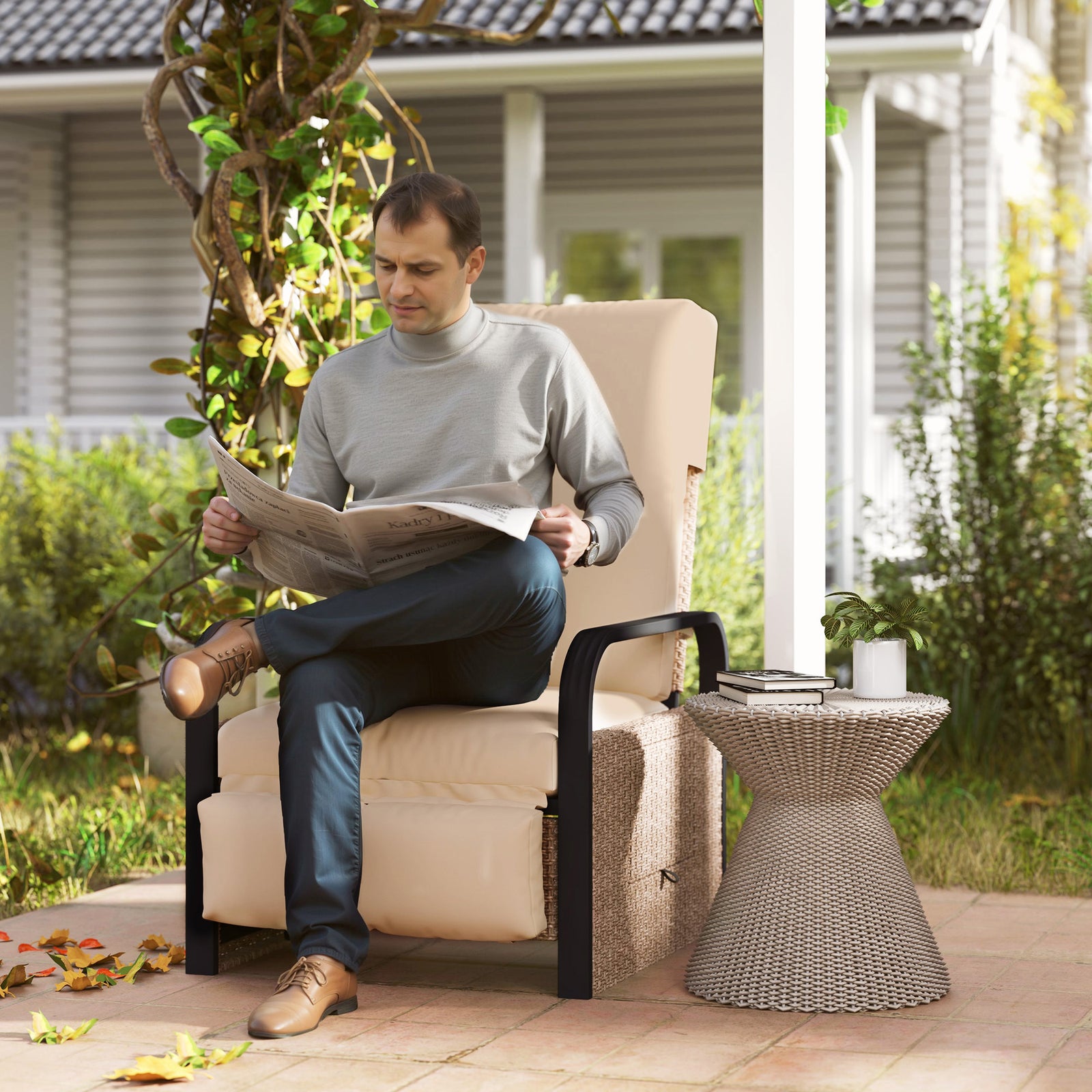 Rattan Recliner Chair, Adjustable Backrest & Footrest | Brown