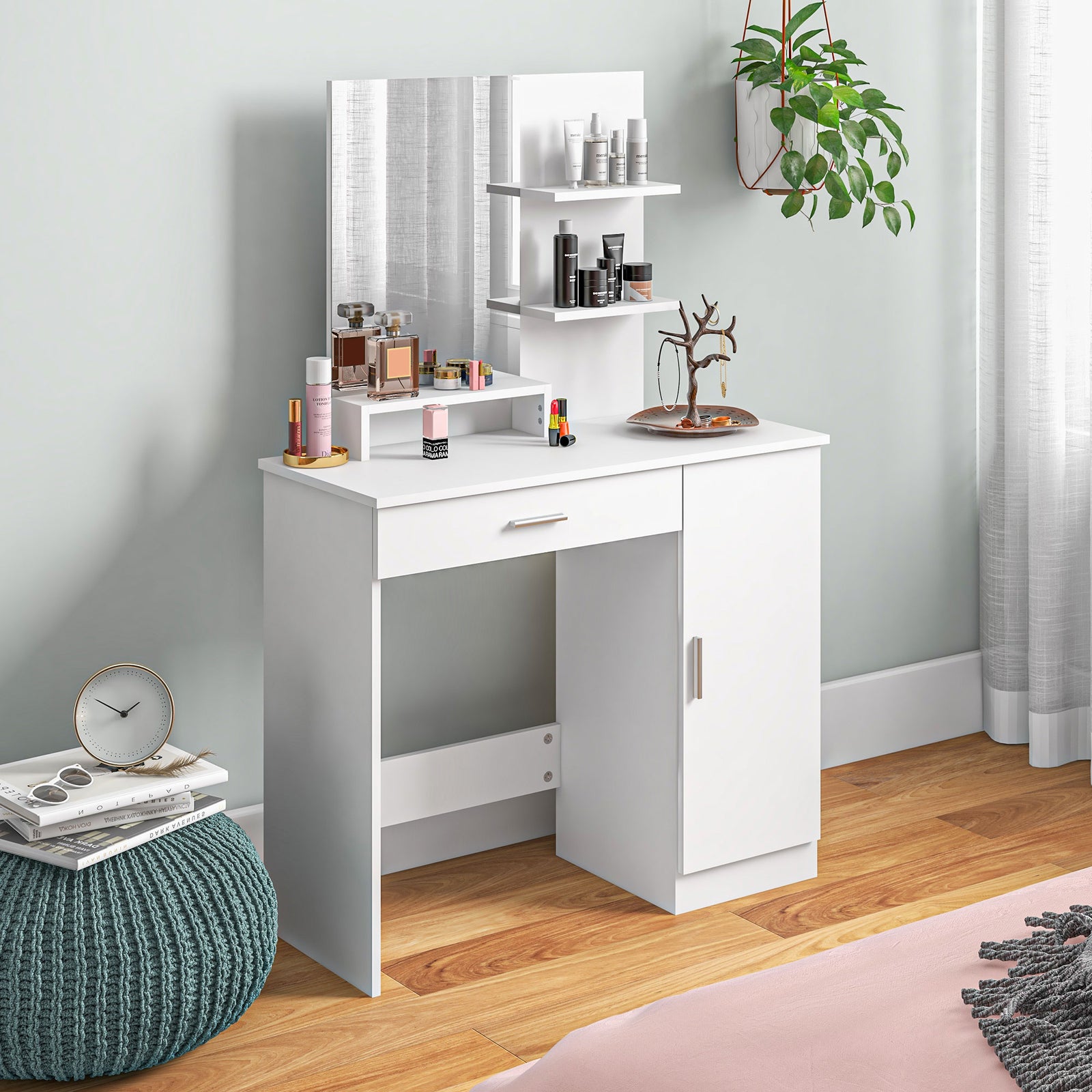 Vanity Table, Makeup Table With Mirror And Storage | One Size | White