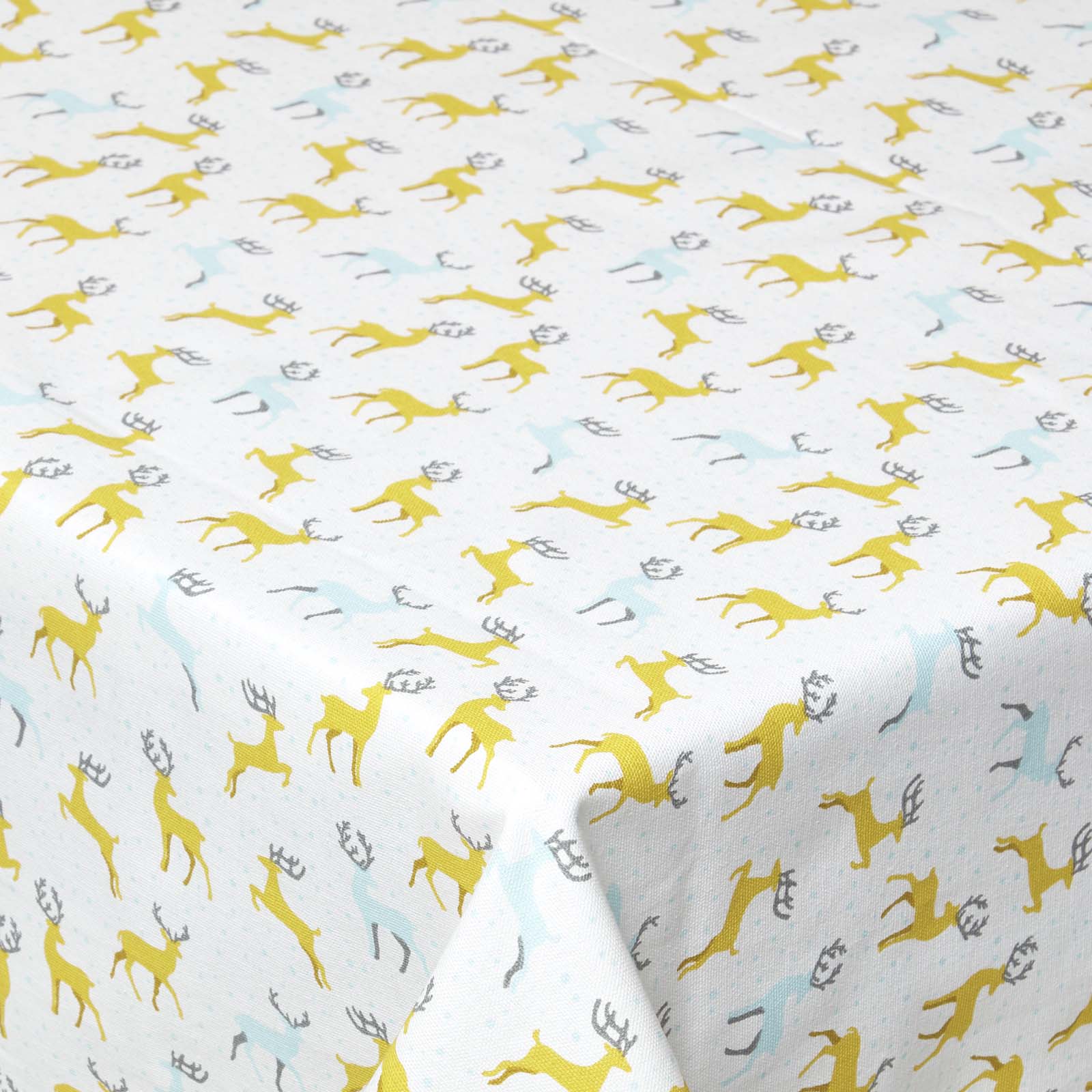 Majestic Stag 100% Cotton Grey Christmas Tablecloth | 137 x 229cm | Yellow & Grey
