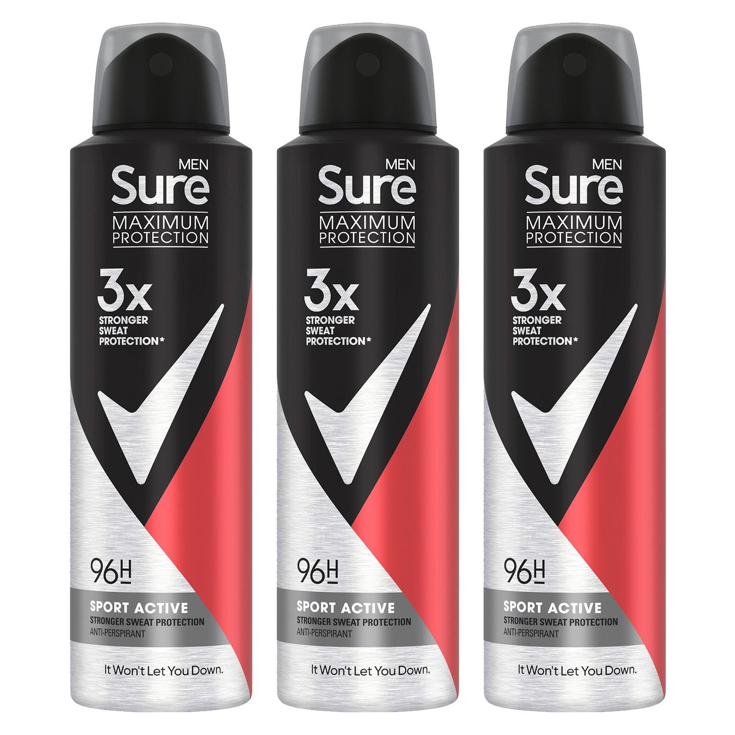 Men Maximum Protection 96h Antiperspirant Deodorant Sport Active 150ml, 3pk | 3