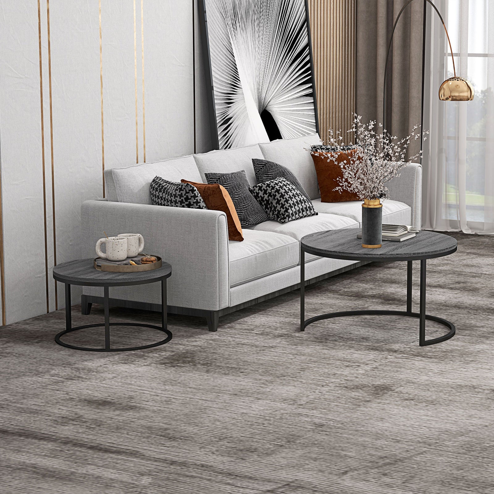 Stacking Coffee Tables Set, Marble Effect | Grey