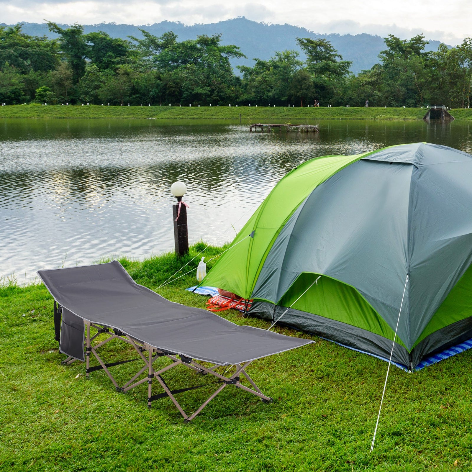 Single Person Folding Camping Cot Portable Camp Sleeping Bed | Gray