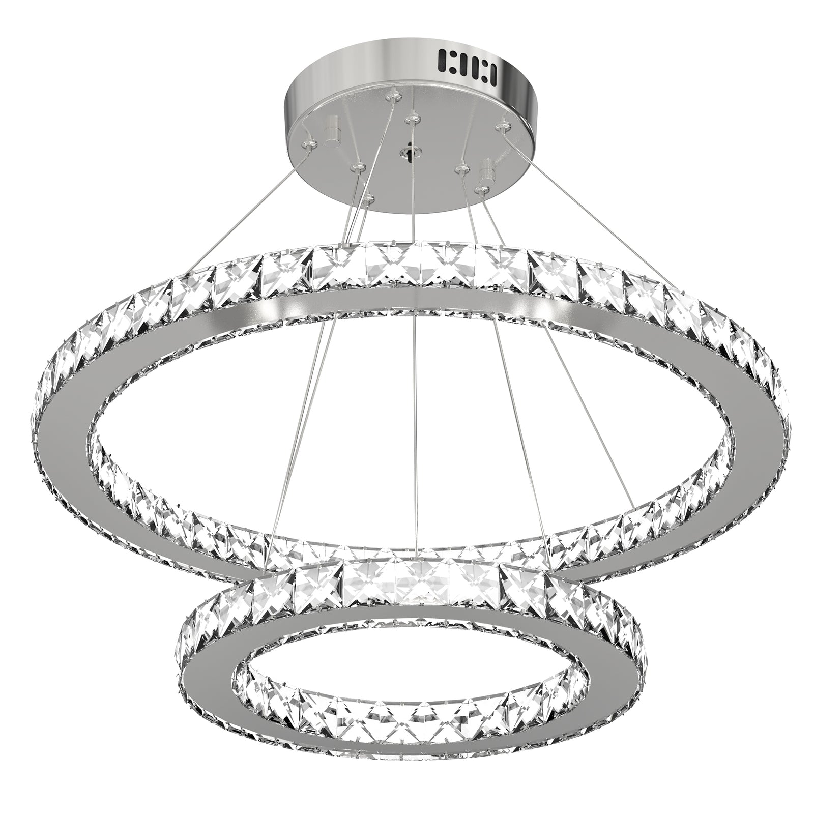HOMCOM Led Dimmable Chandelier With 2 Crystal Rings Flexible Cable