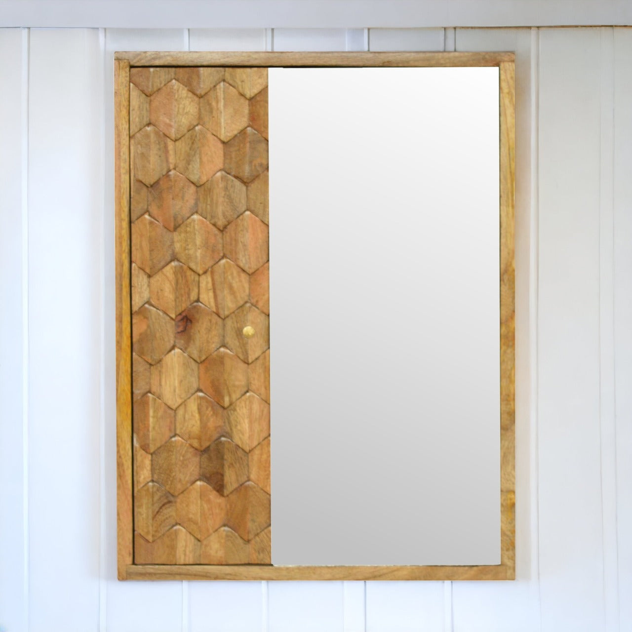 Solid Mango Wood Pineapple Carved Mirror Cabinet