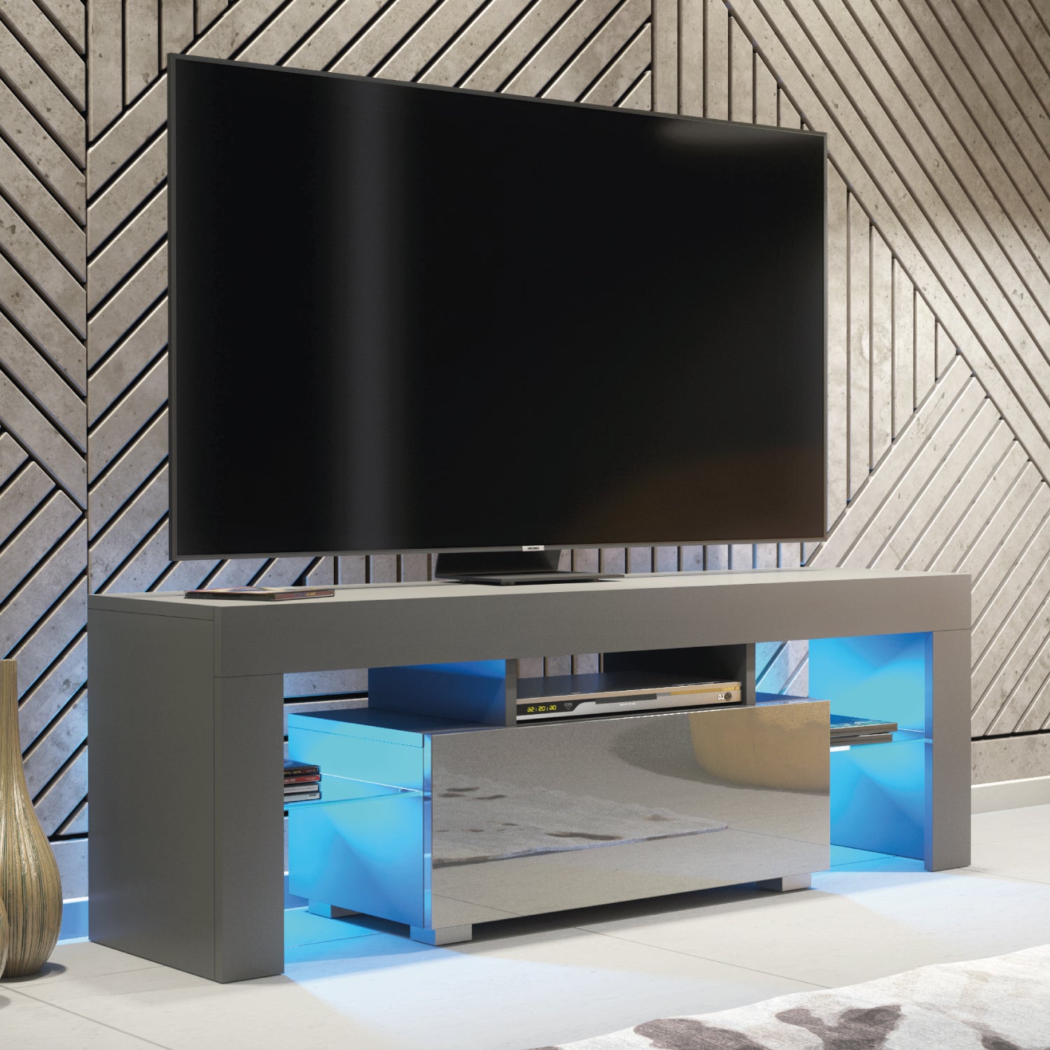 Floe Tv Unit 130cm With Led Lights | Dark Grey