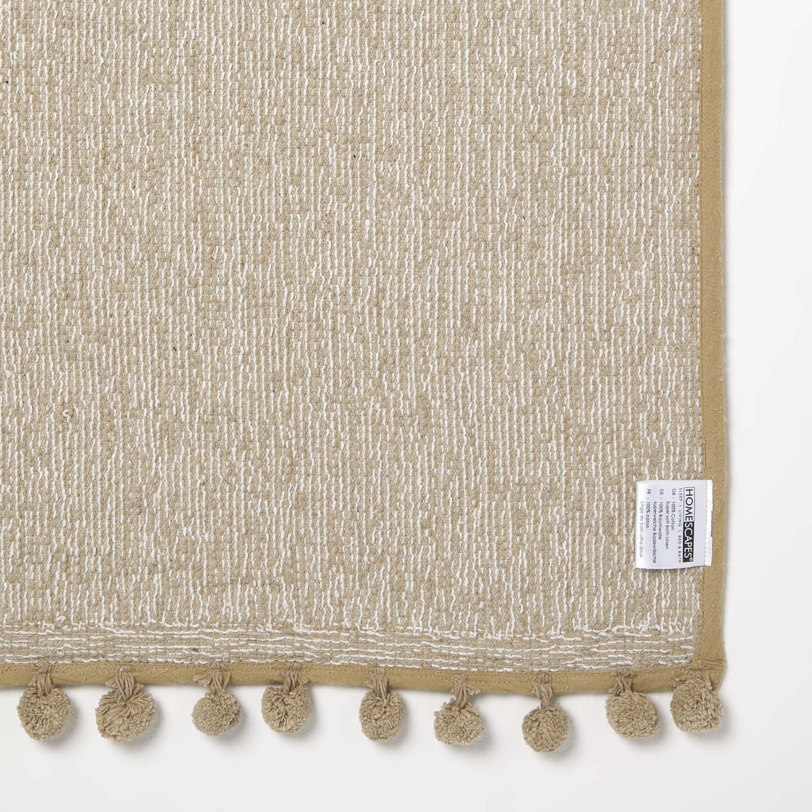 Tufted Cotton Bath Mat With Pom Pom Edges | 50 x 80cm | Natural