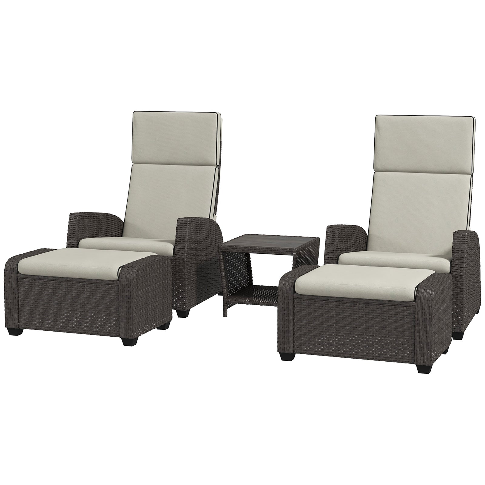 5 Pcs Rattan Garden Furniture Set W/ Reclining Chairs, Table | Brown