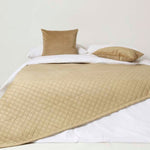 Diamond Quilted Velvet Bed Throw | 150cm x 200cm | Beige