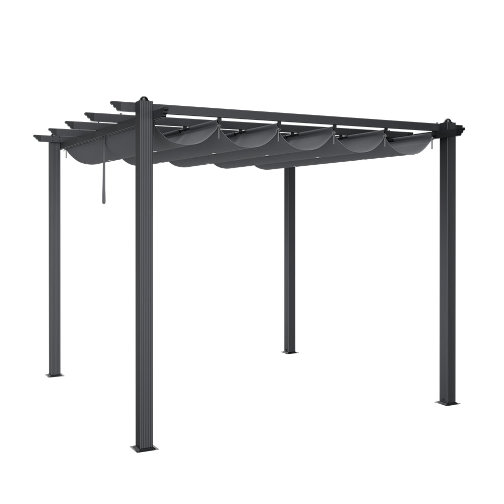 3m X 3m Aluminium Pergola With Retractable Roof,pa-coated Polyester Canopy，outdoor Garden Gazebos Water-resistant
