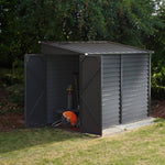 Zinc Steel Lean-To Garden Shed 4.7 × 8.86 ft, Sloped Roof Outdoor Storage Shed with Built-in Hooks, Space-Saving Design
