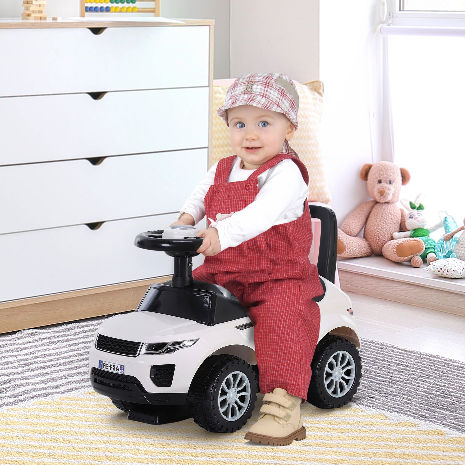 3-in-1 Ride On Car Foot To Floor Slider Toddler W/ Horn Steering | White