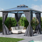 3x3m Hardtop Patio Gazebo With Curtains Metal Frame Outdoor Canopy Shelter 2.7m Height