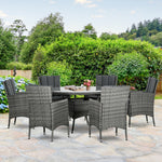 6 Seater Rattan Garden Furniture Set W/ Glass Tabletop