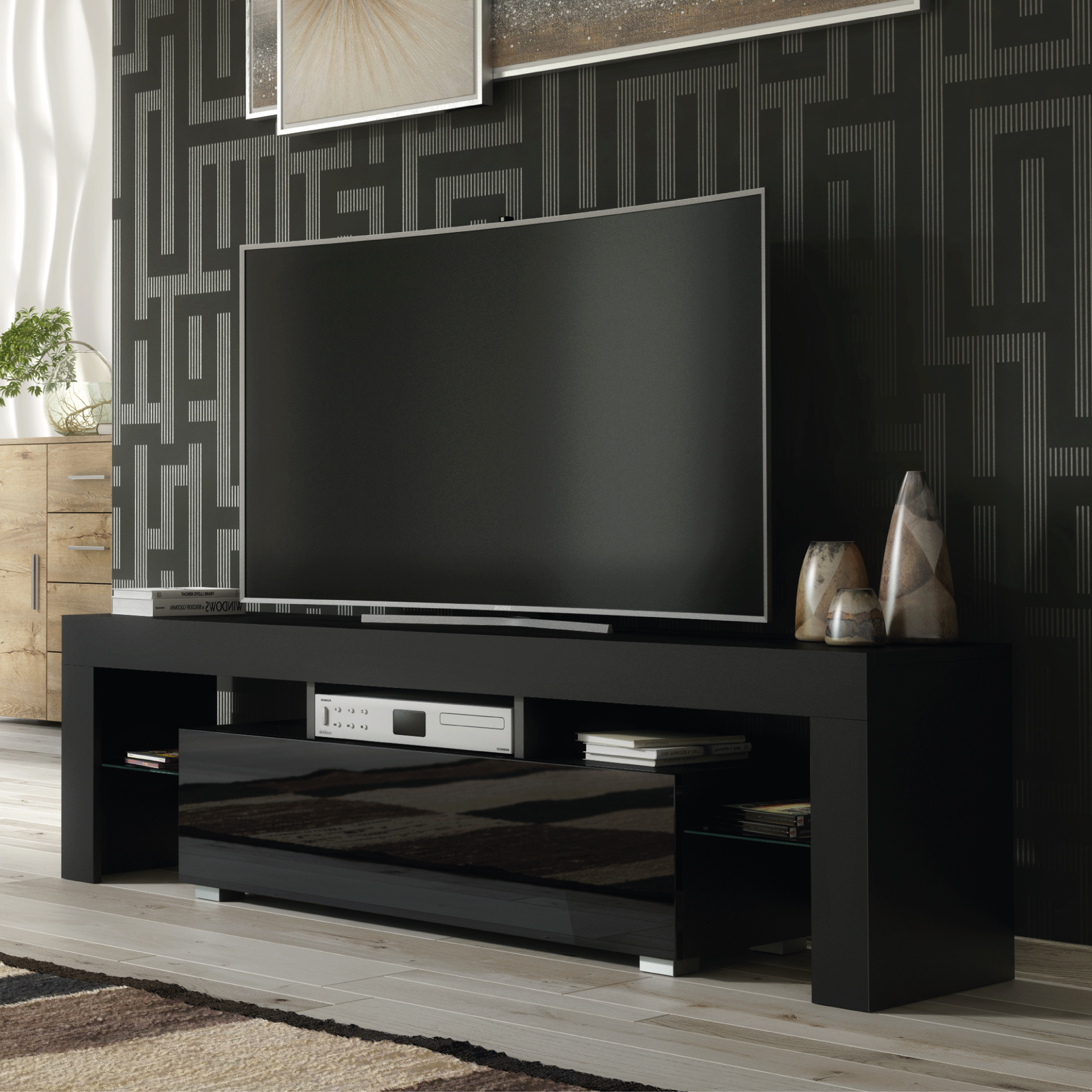 Aria Tv Unit 160cm With Led Lights | Black