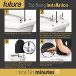 Toilet Seat Soft Close D Shape, Premium Thermoplastic, Quick Release, Top & Bottom Fixings | Black