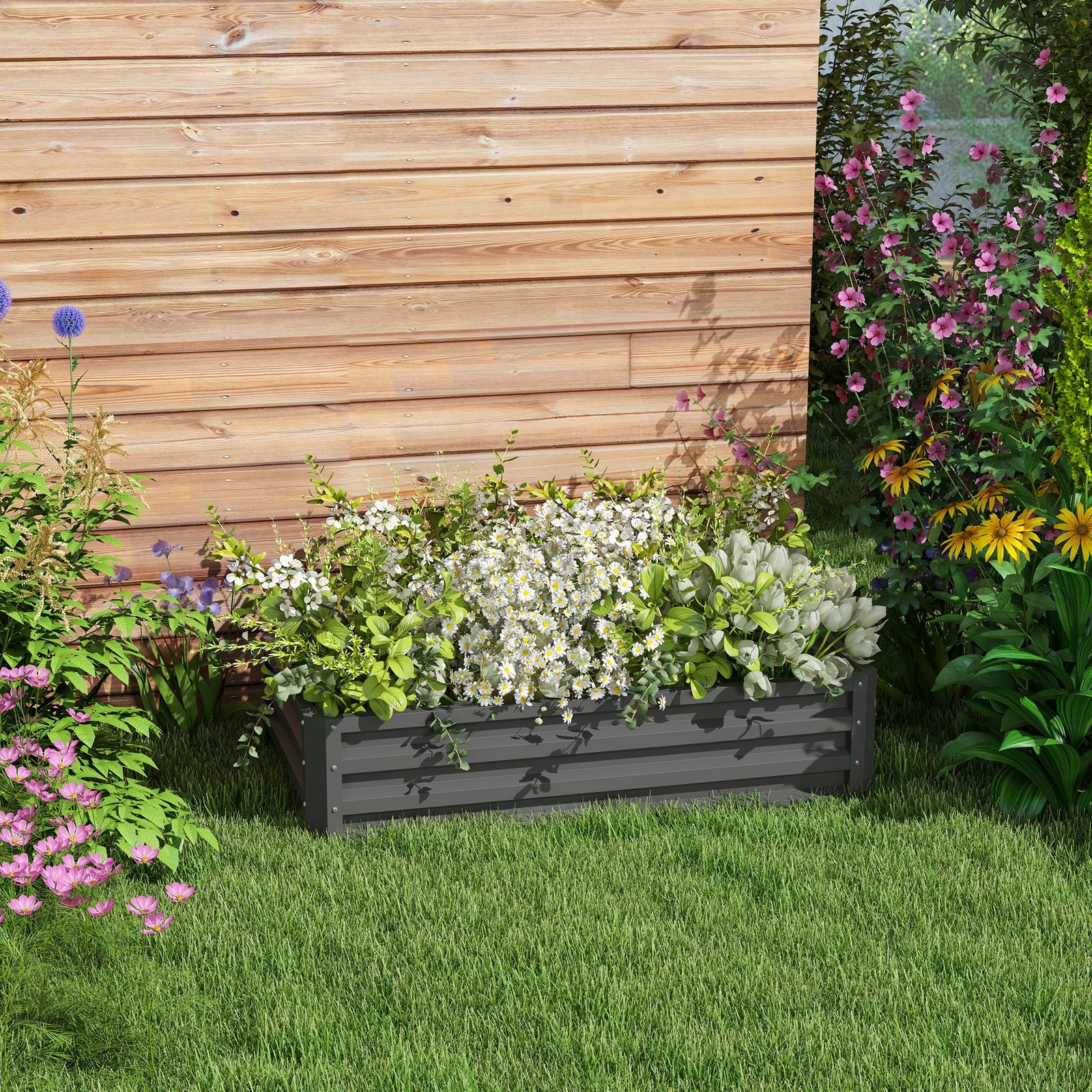 216l Raised Garden Bed Steel Planter Box | Gray