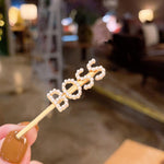 Pearl Words Hairpin Boss Letter Statement Hair Clip Fashion Accessory Gold