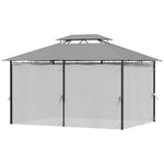 4m X 3(m) Outdoor 2-tier Steel Frame Gazebo W/ Curtains | Dark Gray