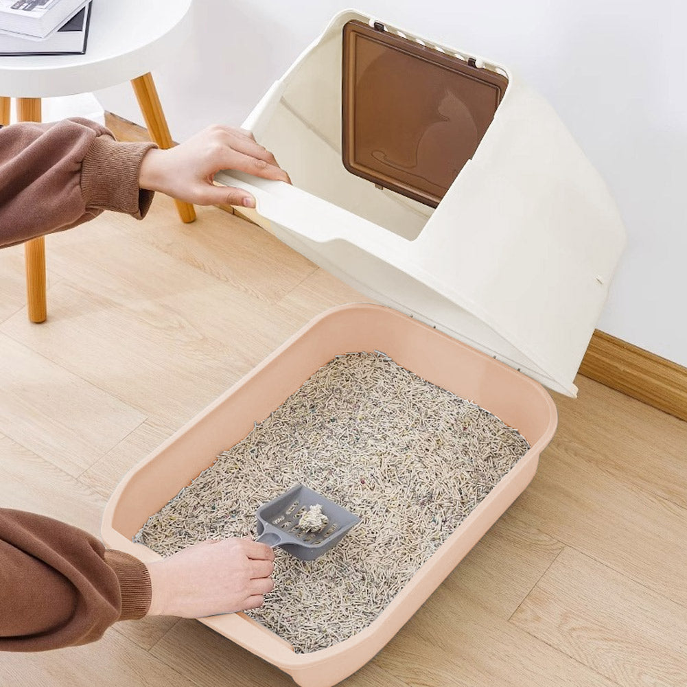 Large Hooded Top Entry Cat Litter Box With Scoop | Orange