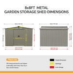 Breeins 8x8FT Apex Roof Metal Garden Storage Shed with Sliding Door
