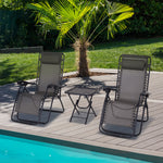 3pc Zero Gravity Chairs Sun Lounger Table Set W/ Cup Holders | Dark Gray