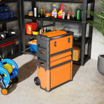 3-tier Tool Box With Wheels, Stackable Steel Toolbox | Orange