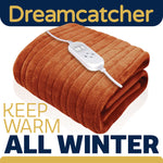 Deluxe Electric Throw Heated Double Over Blanket Soft Fleece  9 Heat & 12 Timer Settings | L | Terracotta