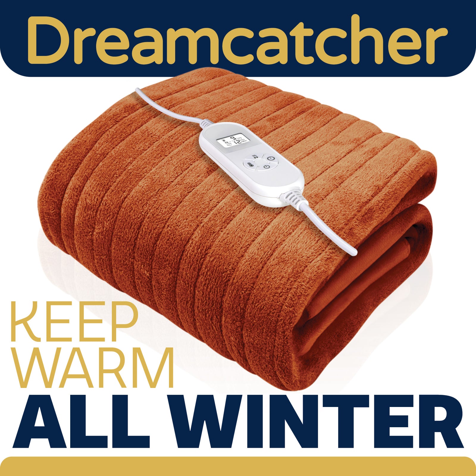 Deluxe Electric Throw Heated Double Over Blanket Soft Fleece  9 Heat & 12 Timer Settings | L | Terracotta