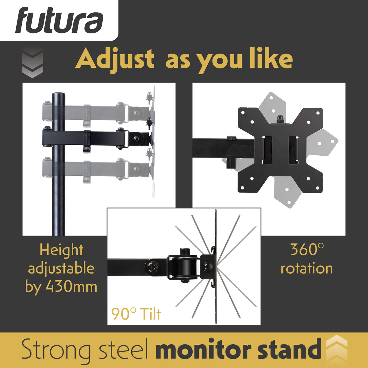 Single & Dual Monitor Arm For 13 To 32 Inch Screens - Dual Monitor Desk Mount With Clamp 90 Tilt And 360 Rotation & 180 Swivel | Dual Monitor Arm | Black