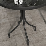 66cm Garden Table, Round Patio, Steel Frame, Slat Top, Black
