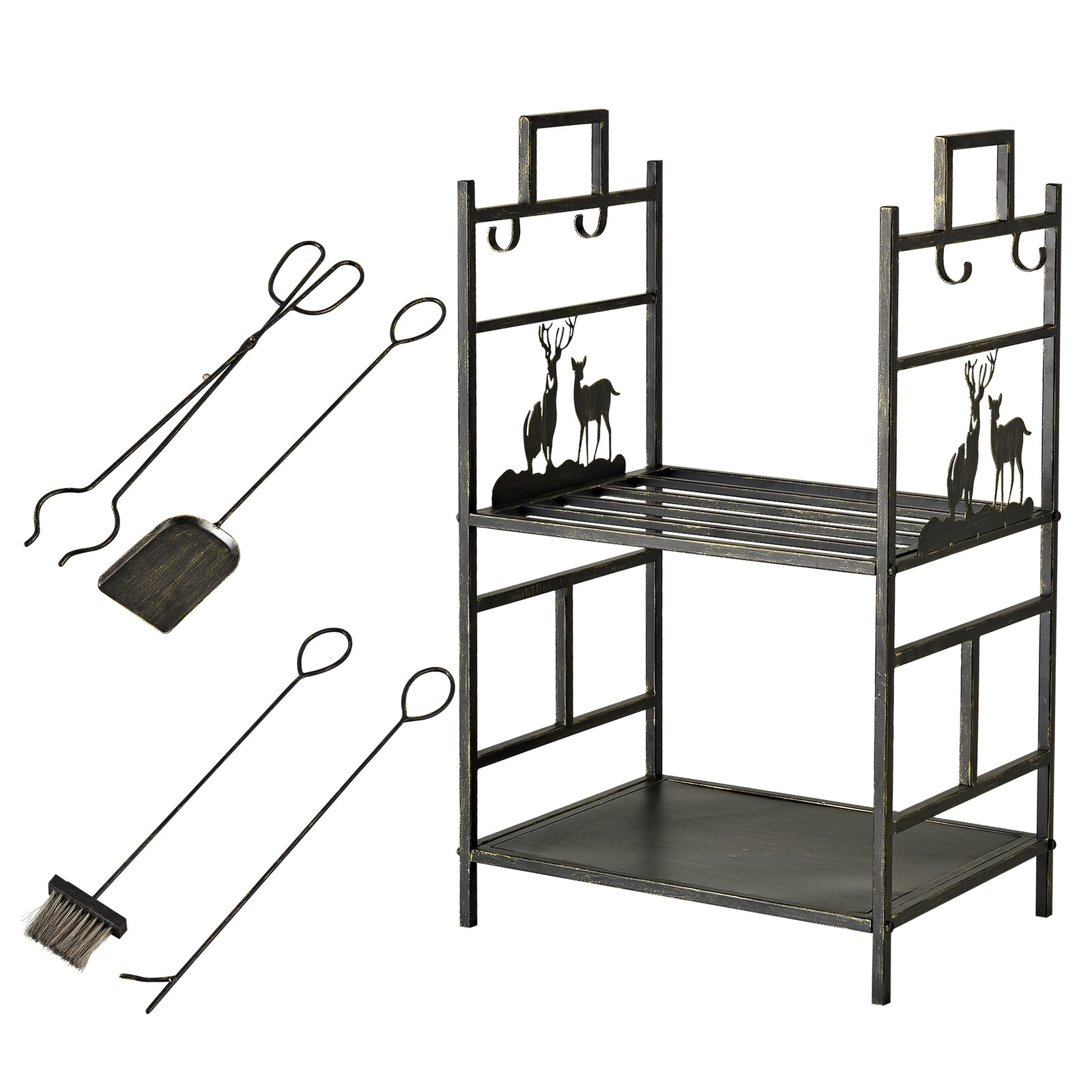 77cm Wrought Iron Firewood Holder W/ 4 Tools