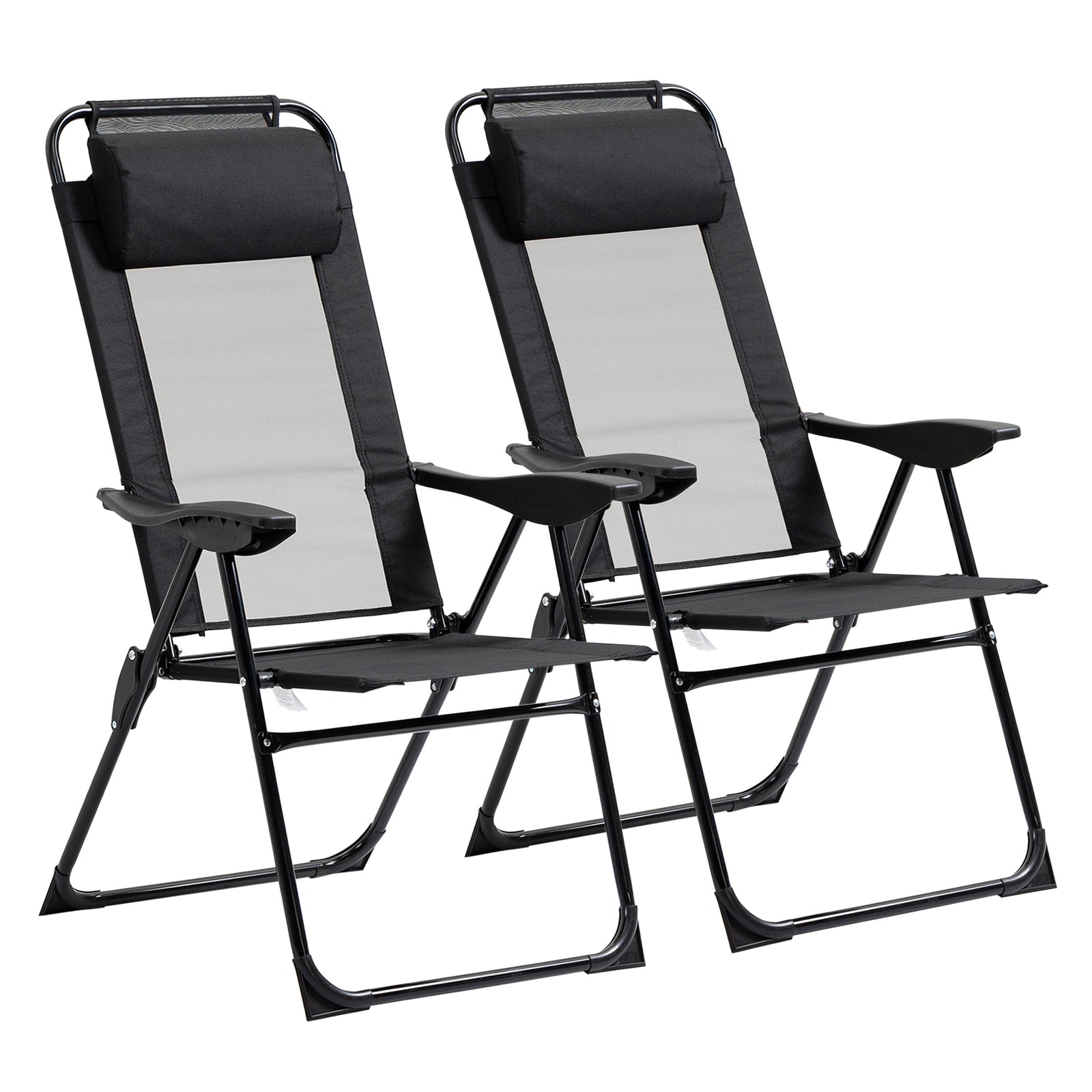 2 Pcs Folding Recliner Chairs With Adjustable Backrest | Black