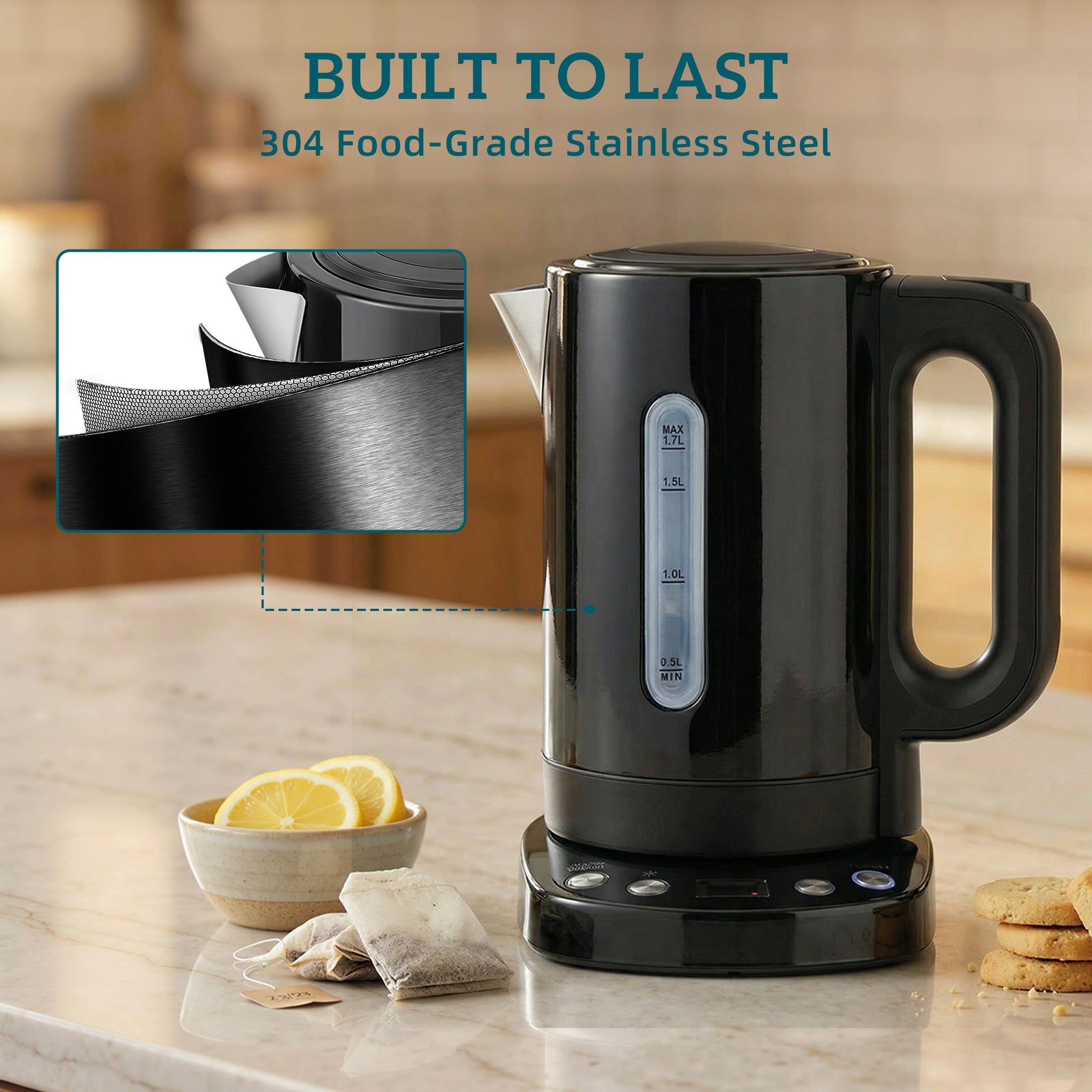 Electric Kettle, 1.7l Fast Boil, 3kw Water Kettle With Strix Thermost | Black