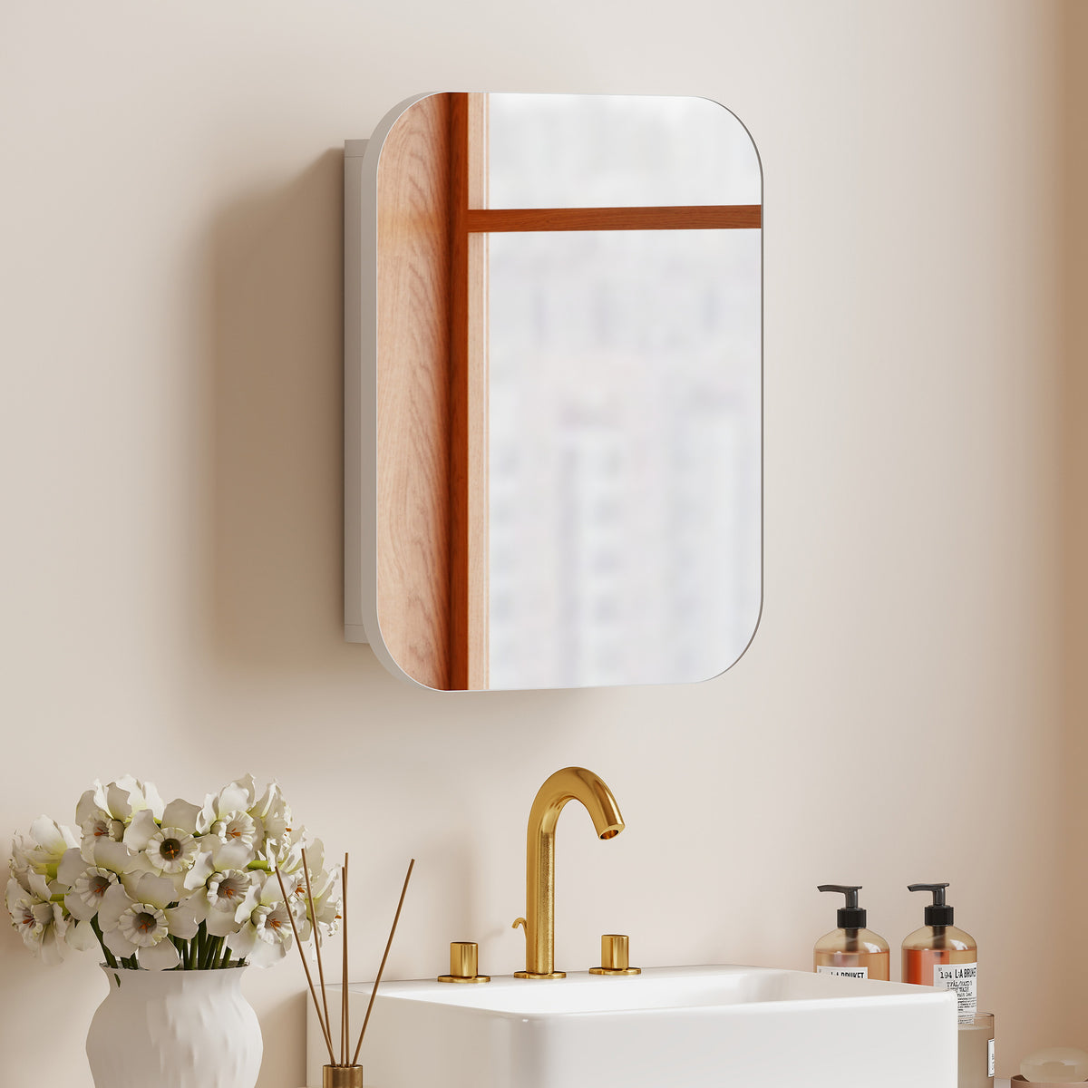 HOMCOM Wall Mounted Bathroom Cabinet With Mirror Adjustable Shelves