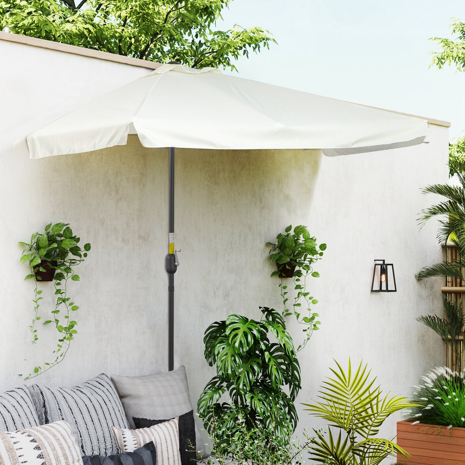 2.3m Half Round Parasol Balcony W/ Crank | White