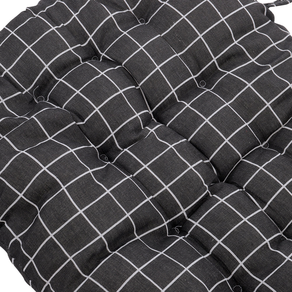 Outdoor Bench Cushion Black Checkered Thick Padded Seat Pad With Ties For Garden Or Patio Furniture