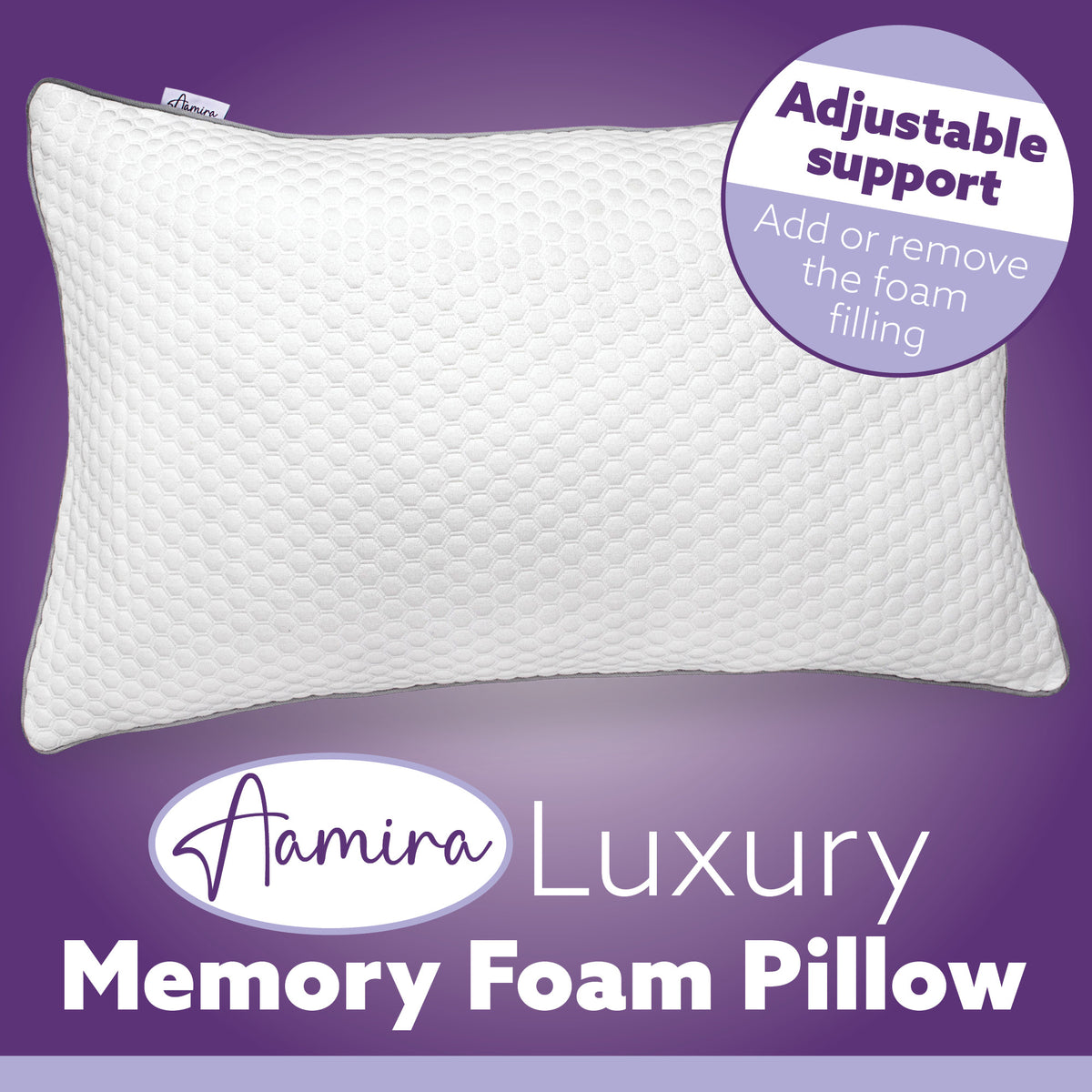Premium Orthopaedic Shredded Memory Foam Bed Pillow 70x45cm, Neck Back & Side Support, Bamboo Washable Cover | Set of 1 | White