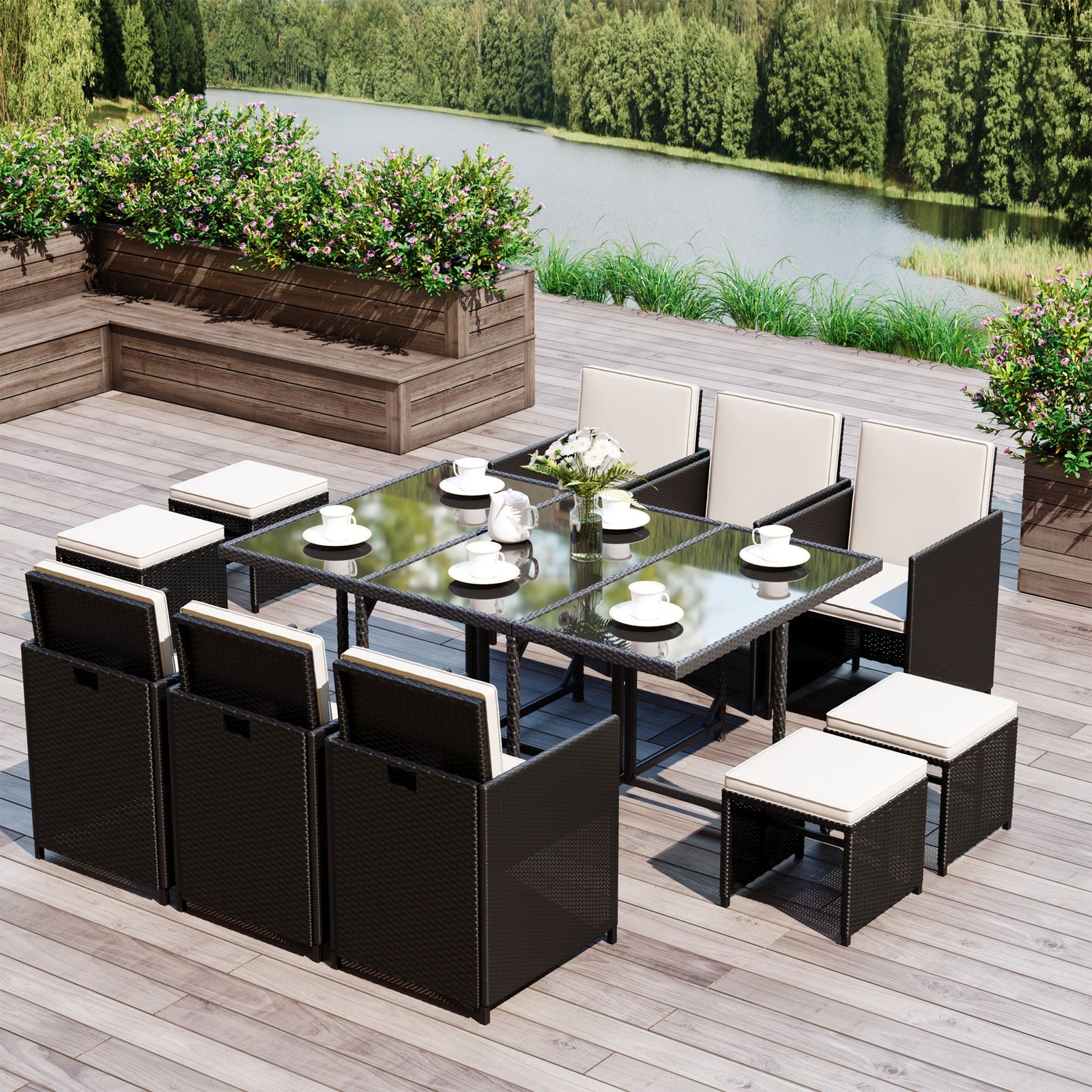 11pc Rattan Dining Set Patio Conservatory