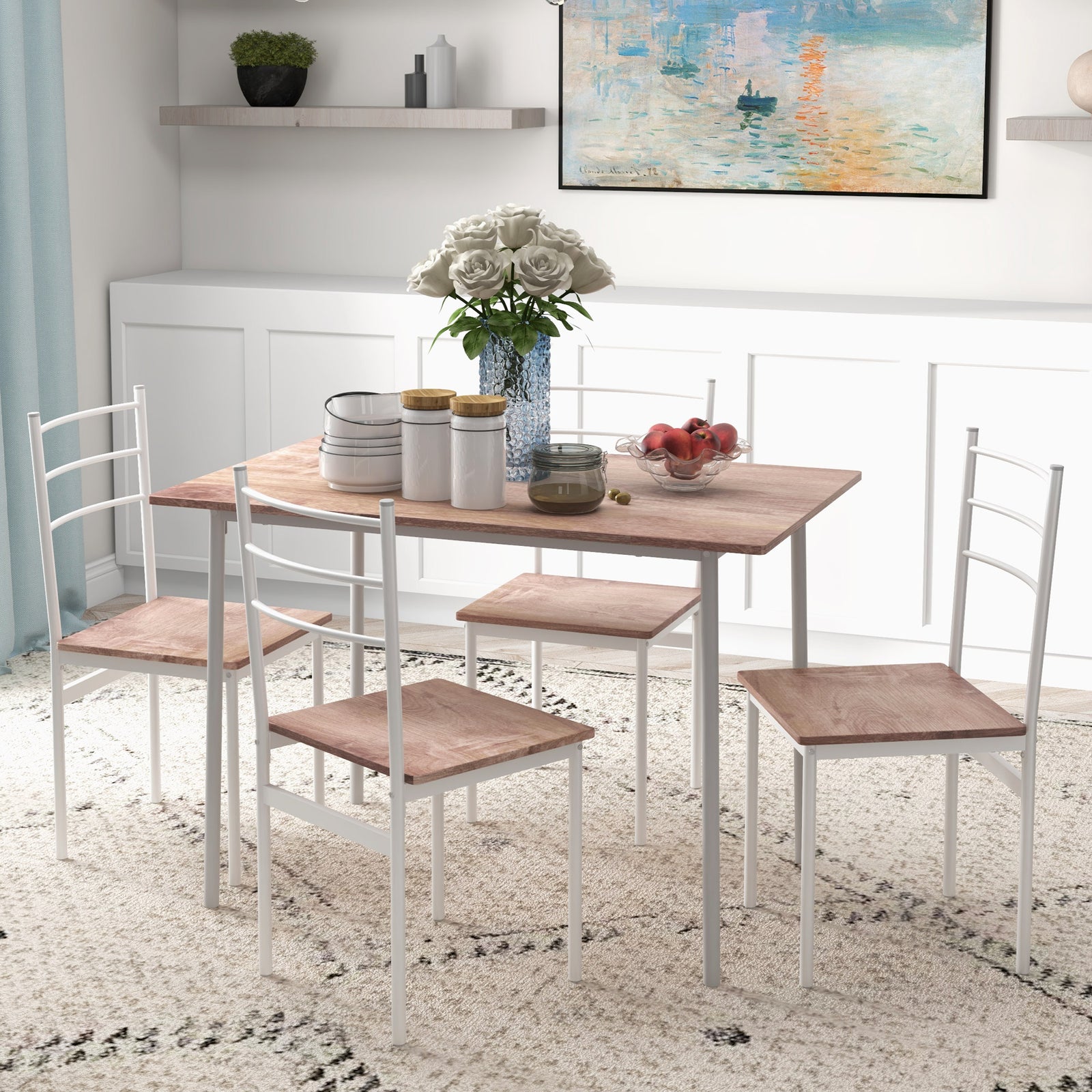 5 Piece Dining Table And Chairs Set, Space Saving Table | White