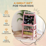 Double-sided Art Easel For Kids W/ Paper Roll, Storage Baskets | Pink