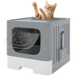 Foldable Cat Litter Box With Lid, Slide-out Drawer | Grey