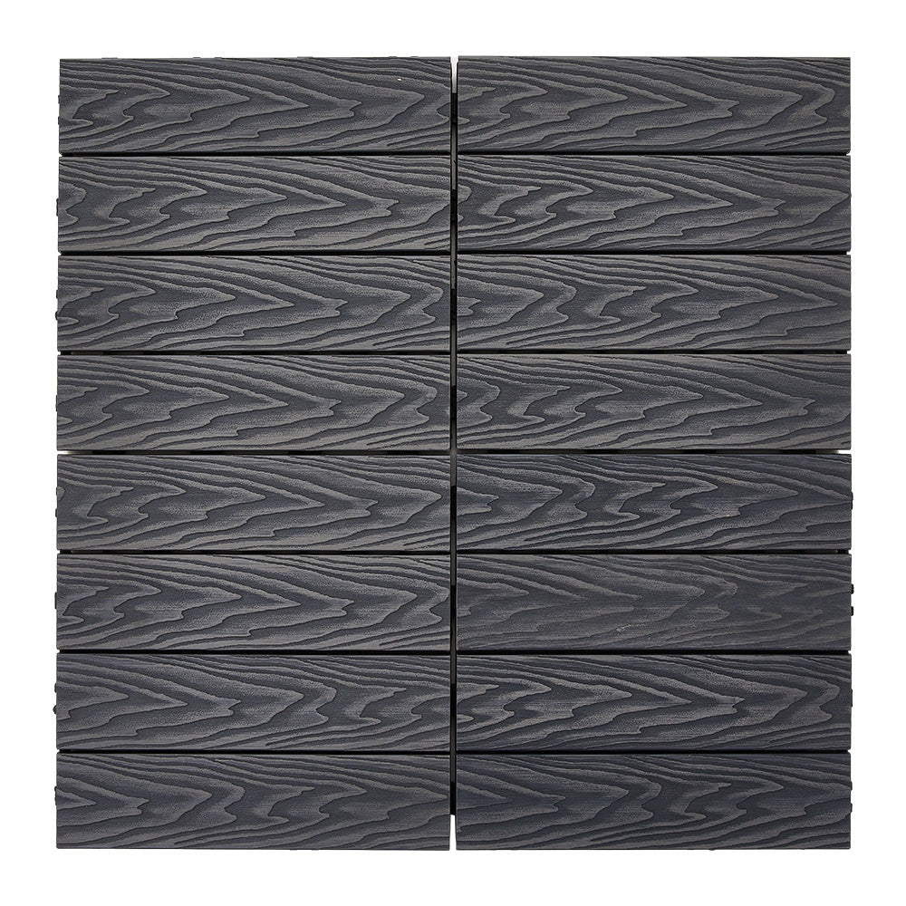 11pcs Interlocking Wpc Deck Tiles, 30x30cm Outdoor Wood-plastic Composite Patio Flooring, Slip-resistant Garden Balcony Tiles | Dark Grey