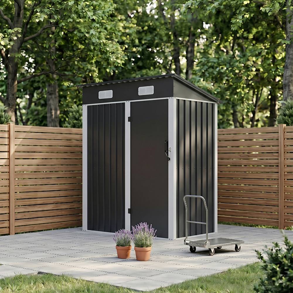 5 X 3ft Metal Garden Storage Shed With Lockable Door | Black
