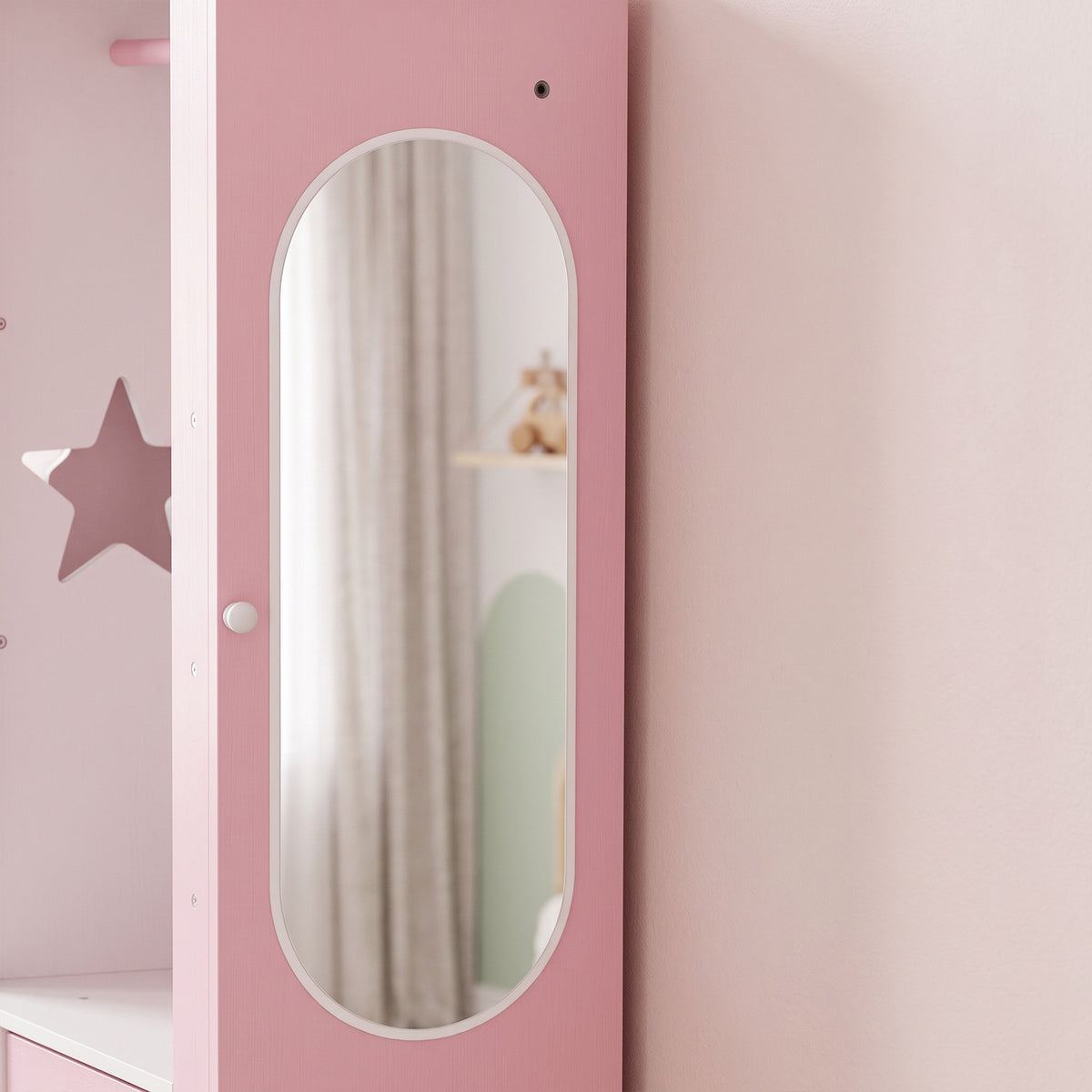 AIYAPLAY Kids Wardrobe, Children Dress Up Storage With Lighted Mirror, Pink