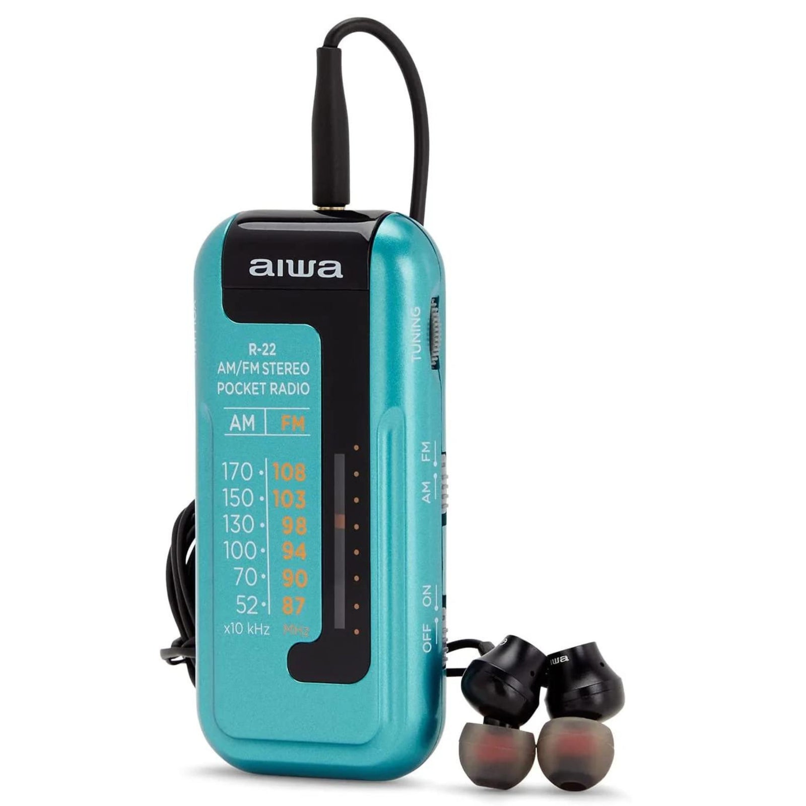 R-22 Mw/fm Stereo Pocket Radio With Headphones | Deep Sky Blue