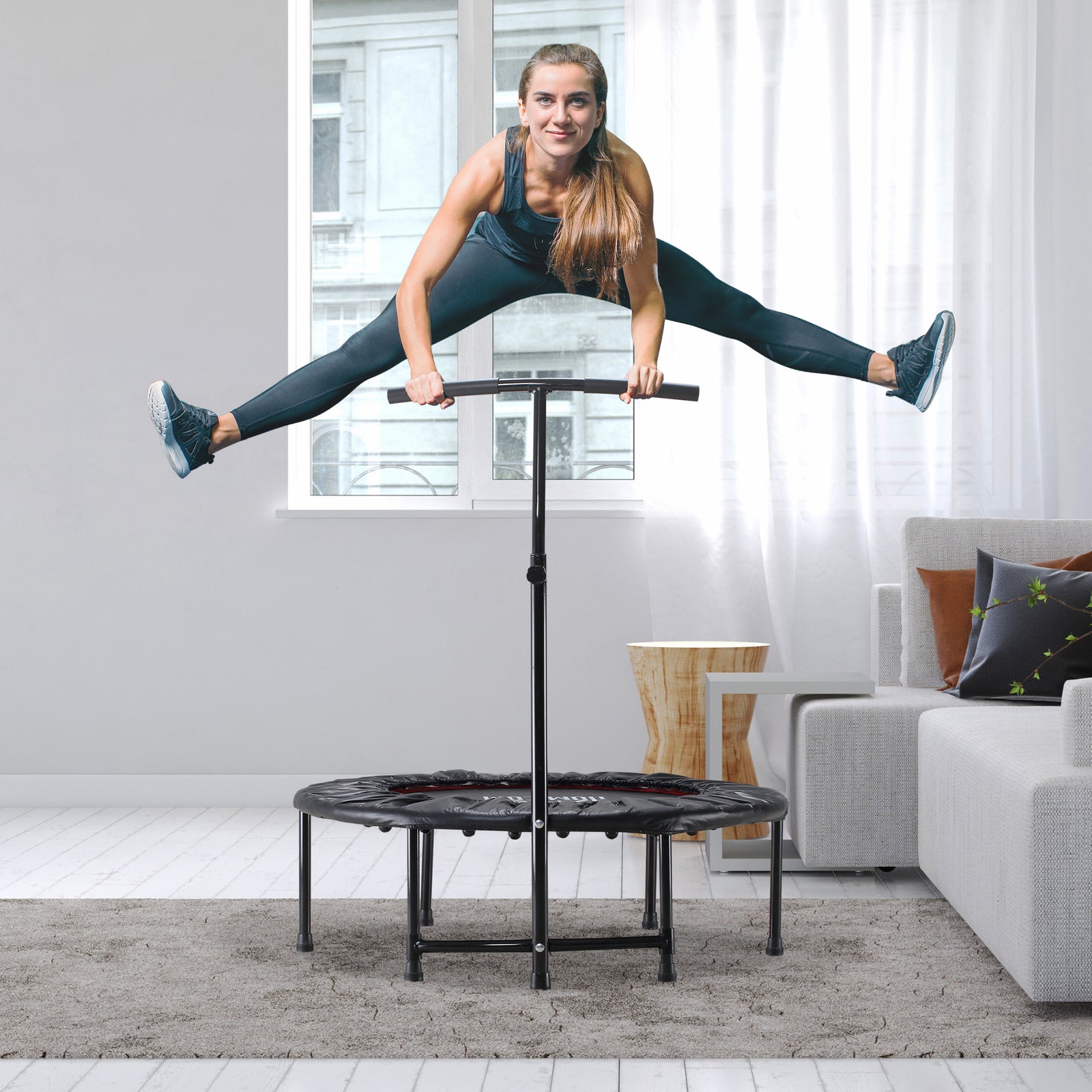 40'' Mini Trampoline, Adult Rebounder Jumper W/ Handle | Black